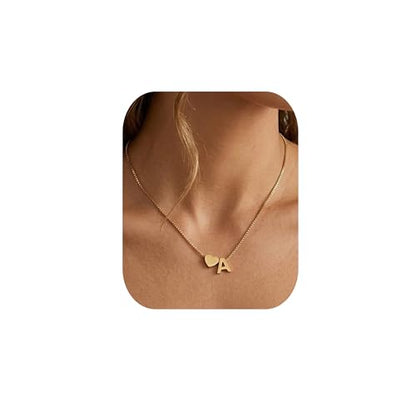 18K Real Gold Plated Heart Initial Necklace for Women-Personalized A-Z Letter Pendant on Durable Stainless Steel Box Chain (16+2.5 inch Adjustable) Hypoallergenic Everyday Jewelry Gift Boxed for Mom Wife - style: Gold:A