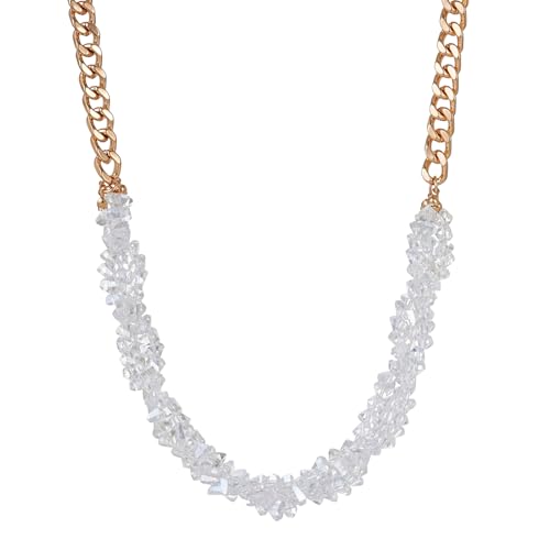 Crystal Statement Necklace with Gold Chain, Black and Clear Crystal Clusters, Chunky Curb Link Design, Fashion Jewelry for Women - color: White