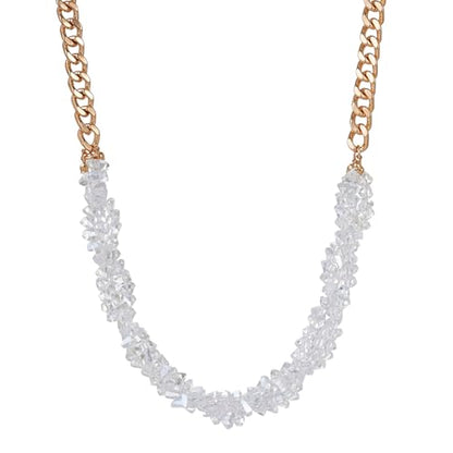 Crystal Statement Necklace with Gold Chain, Black and Clear Crystal Clusters, Chunky Curb Link Design, Fashion Jewelry for Women - color: White