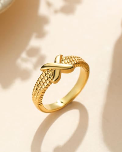 YeGieonr Gold Rings for Women Non tarnish Stainless Steel Womens Rings Dainty 18K Gold Plated Rings - color: X Rings, size: 8