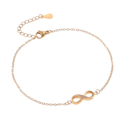 1 Pcs Infinity Bracelet 19+4 CM Adjustable Chain Link Anklet Stainless Steel Jewelry Dainty Ankle Bracelets for Women Ladies - color: Gold