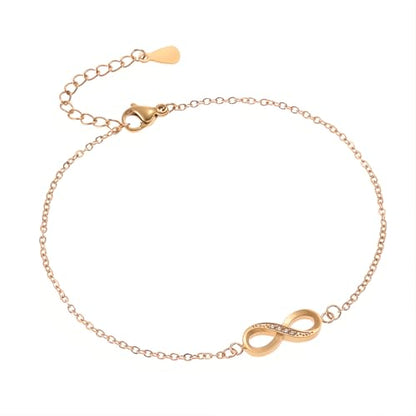 1 Pcs Infinity Bracelet 19+4 CM Adjustable Chain Link Anklet Stainless Steel Jewelry Dainty Ankle Bracelets for Women Ladies - color: Gold