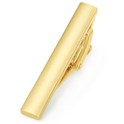 HONEY BEAR 1.57" Skinny Tie Clip Bar for Men Steel Business Wedding Gift | Classic Minimalist, Steel-Plated Copper Base, Gift-Boxed, Thickened, Rounded Corners, Easy to Slide On, No Snag or Wrinkle - style: Brushed Gold 4cm