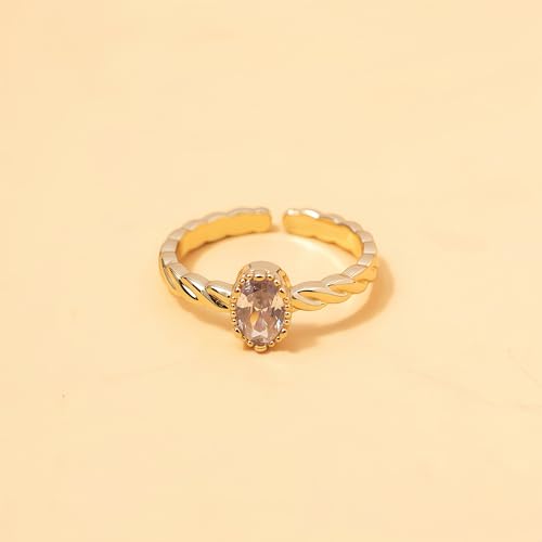 Mettclasi Women's 14K Gold Plated Stackable Ring Crystal Inlaid Dainty Trendy Cute Adjustable Open Twist Rings Jewelry Gifts - style: Oval Diamond