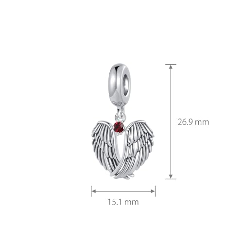 LSxAB Guardian Angle Wings Jan-Dec Birthstone Charm Compatible with Pandora Charms Bracelets for Women Charm - style: 01 Red
