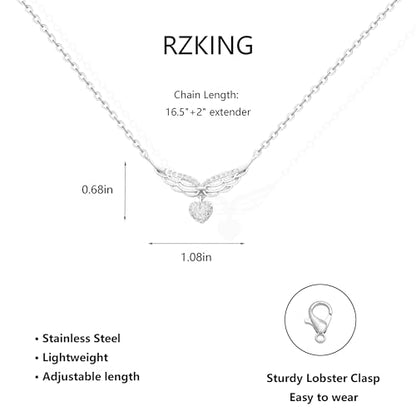 RZKING Silvery Necklace for Women, Gifts for Friend Mom Daughter Teacher - style: Angel Wing