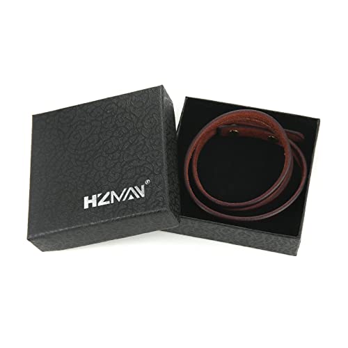 HZMAN Men's & Women's PU Leather Wrap Bracelet - Handmade Steampunk Style Wristband (8.0 Inch) - color: Brown