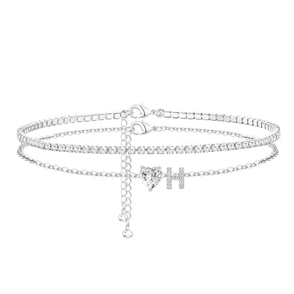 Heart Initial Silver Anklets for Women Waterproof Dainty Silver Plated ankle bracelets for women Large Ankle Women's Anklets Tennis ankle bracelets Non Tarnish Summer Beach Foot Jewelry - style: Silver-H