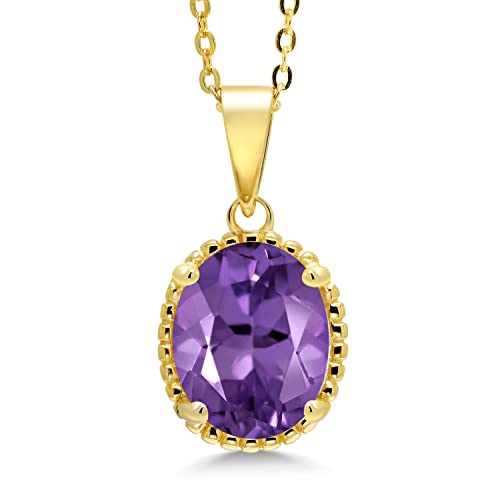 Gem Stone King 11X9MM Oval Gemstone Birthstone Pendant Necklace | 925 Sterling Silver | Solitaire Necklace For Women | With 18 Inch Chain | Fine Jewelry Gifts for Mom Women Wife Her - color: Amethyst-February
