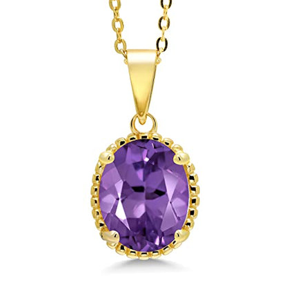 Gem Stone King 11X9MM Oval Gemstone Birthstone Pendant Necklace | 925 Sterling Silver | Solitaire Necklace For Women | With 18 Inch Chain | Fine Jewelry Gifts for Mom Women Wife Her - color: Amethyst-February