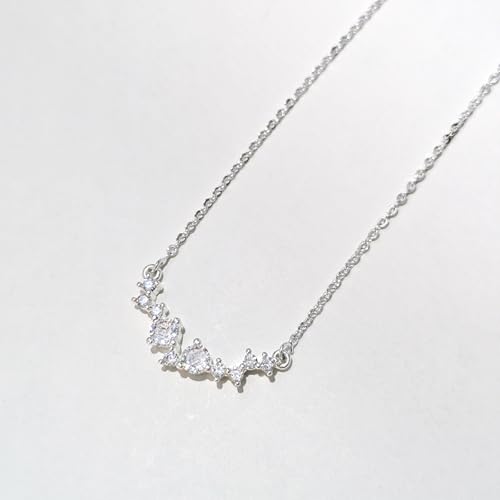 Zeffy Diamond Necklaces for Women, Dainty Gold Necklace 18k Gold Plated Layered Necklaces Simple Gold CZ Diamond Pendant Necklaces for Women Trendy Jewelry Gifts for Girls - color: Silver Multi CZ Necklace