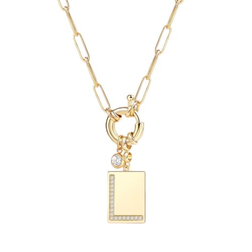 Mint & Lily Gold Initial Necklace for Women – 18K Gold Plated 24” Paperclip Chain with Sparkling Letter Pendant | 18K Gold Plated Personalized Letter Charm w/ Cubic Zirconia, Paperclip Chain, Tarnish-Resistant, Dainty Jewelry Gift for Her - style: Letter:
