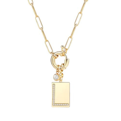 Mint & Lily Gold Initial Necklace for Women – 18K Gold Plated 24” Paperclip Chain with Sparkling Letter Pendant | 18K Gold Plated Personalized Letter Charm w/ Cubic Zirconia, Paperclip Chain, Tarnish-Resistant, Dainty Jewelry Gift for Her - style: Letter: