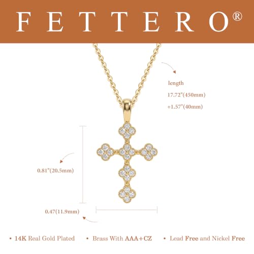 Fettero Cross Necklace for Women Faith Pendant 14K Plated Dainty Chain Necklaes Minimalist Simple Tiny God Lords Prayer Religious Jewelry - style: Blossom Cross