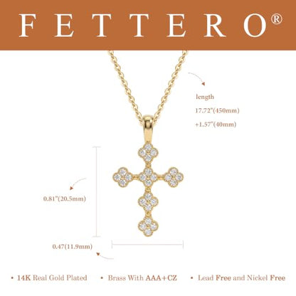 Fettero Cross Necklace for Women Faith Pendant 14K Plated Dainty Chain Necklaes Minimalist Simple Tiny God Lords Prayer Religious Jewelry - style: Blossom Cross