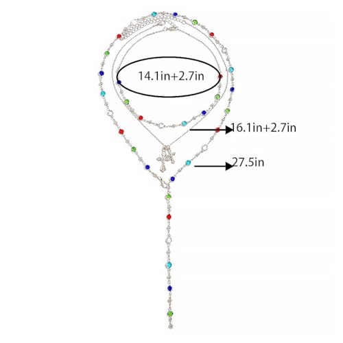 Silvery Layered Necklace for Women, Y Necklace with Cross Pendant, Dainty Stackable Jewelry Gift for Everyday Wear - style: 3PCS - Colorful Chain&2 Cross&Colorful Chain