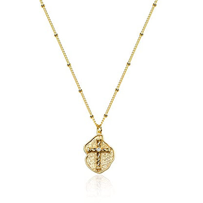 Fettero Cross Necklace for Women Faith Pendant 14K Plated Dainty Chain Necklaes Minimalist Simple Tiny God Lords Prayer Religious Jewelry - style: Irregularity Cross