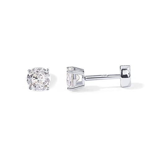 PAVOI 14K Gold Plated Solid 925 Sterling Silver Post Cubic Zirconia Stud Flat Back Earrings for Women | Cartilage Earring | Helix Piercing Jewelry | Small Stud Earrings for Women - color: White Gold, size: 4mm