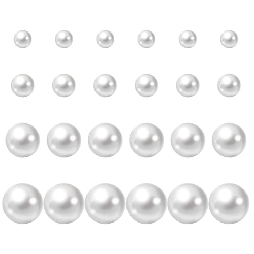 12 Pairs Pearl Earrings, Stud Earrings for Women, 4 Mixed Sizes White Pearls Stud Earring, Round Simulated Pearl Earring Studs for Bridal Wedding Birthday Party Gift - color: white