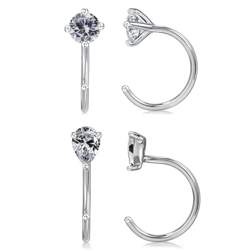 2/4Pairs 14K Gold Stay Close Hoop Huggie Half Hoop Earrings Minimalist Tiny Cartilage Helix Open Hugging for Women | Hypoallergenic 316L Stainless Steel Jewelry Set Trending Valentine's Day Gifts (A10) - color: 2 Pairs Silver
