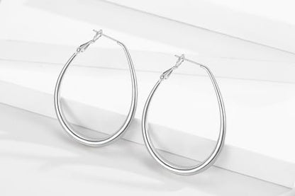 Lightweight Oval Hoop Earrings for Women - 14K Gold Plated, Rose Gold Plated and Sterling Silver Plated Large Oblong Hoop Earrings for Women Statement Jewelry Gift - color: silver