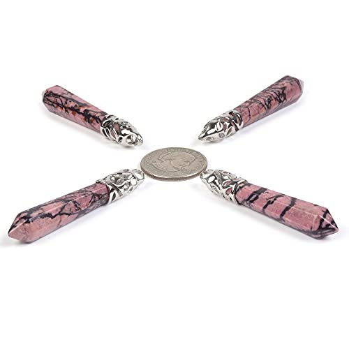 Justinstones Hexagonal Pointed Reiki Chakra Pendant Stainless Steel Chain Necklace 20 Inch Iron Gift Box - color: Rhodonite