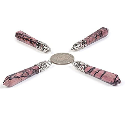 Justinstones Hexagonal Pointed Reiki Chakra Pendant Stainless Steel Chain Necklace 20 Inch Iron Gift Box - color: Rhodonite