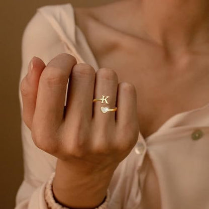 Lunvky Birthday Gifts Silver Initial Rings for Women Teen Girl Kids Trendy Stuff Dainty 14K Gold Plated Adjustable Heart Letter Thumb Rings Pinky Cute Jewelry Personalized Gift - color: Gold, size: Initial-P
