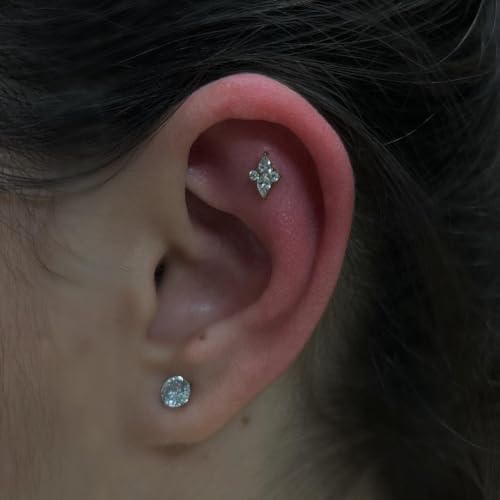 FINE4U 1PC ASTM F136 Titanium 16G Flatback Stud for Tragus, Helix, Conch 6mm 8mm - Screw on Cartilage Earring Piercing Jewelry - color: Four-Pointed Star B - Gold