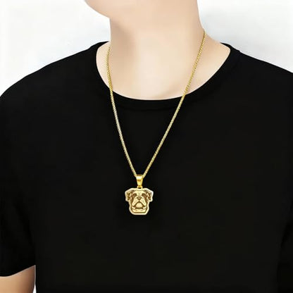 Husky Pendant Necklace Stainless Steel Husky Dog Puppy Necklace Gold Sliver Cute Dog Necklaces for Women Men Pet Animals Lover - color: Bulldog Gold