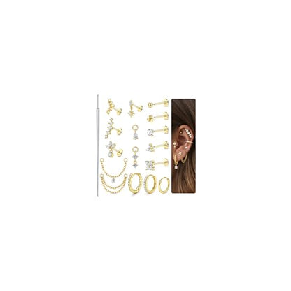 ORAZIO 16G/18G/20G Threadless Flat Back Earrings Push in Nose Rings Studs | 316L Surgical Steel Cartilage Earring Stacks Flatback Hypoallergenic Tragus Helix Conch Labret Medusa Piercing Jewelry - color: Style1-Gold, size: 20G=0.8mm
