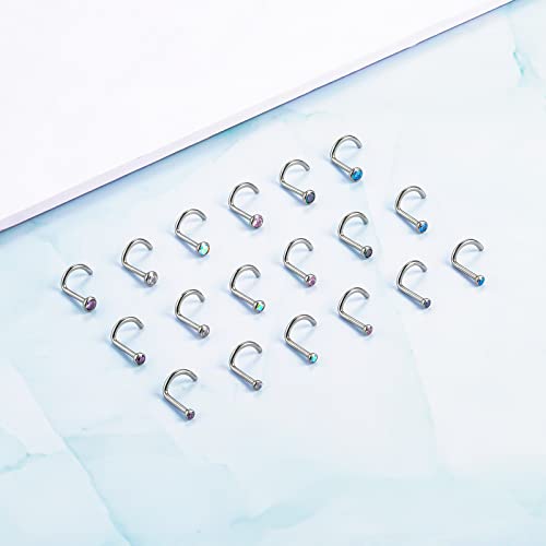 BelezaDosas 6pcs G23 Titanium Nose Studs 18G 20G Screw Nose Ring Press Fit 2mm 2.5mm 3mm Piercing Jewelry for Sensitive Skin - style: 18G 3.0mm CZ 6PCS