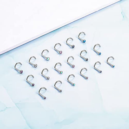 BelezaDosas 6pcs G23 Titanium Nose Studs 18G 20G Screw Nose Ring Press Fit 2mm 2.5mm 3mm Piercing Jewelry for Sensitive Skin - style: 18G 2.5mm CZ 6PCS