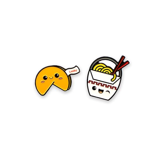 Enamel Pin Set (2 Pins Per Set) for Backpack, Bag, Lapel, Noodles, Food, Kawaii Button Collector - style: Chinese Takeout & Fortune Cookie
