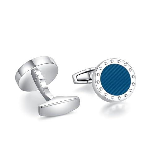 Cufflinks for Men, Stainless Steel Classic Black Pearl, Blue Carbon Fiber CuffLinks men's accessories, Great Gift for Father, Husband - style: Blue carbon fiber