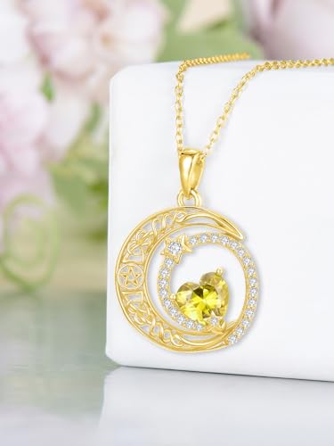 Midari 18K Yellow Gold Sun Moon Star Pendant Rose Flower Necklaces I Love You Forever Sun Moon Jewelry Gift for Mother Women - color: 11-Nov-Citrine, style: Moon&Star