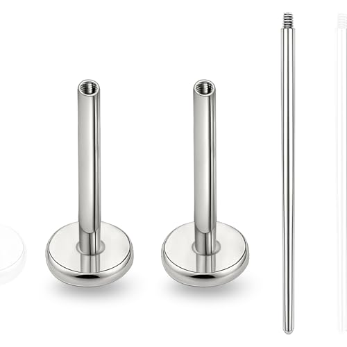 limerencia 16G/18G Hypoallergenic Internal Threaded Titanium Bar Post Replacement,Flat Back Stud Earrings Post Medusa Helix Couch Labret Bar for Women Men Sensitive Ears(A Pair) - color: silver tone, size: 18G-10mm