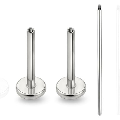 limerencia 16G/18G Hypoallergenic Internal Threaded Titanium Bar Post Replacement,Flat Back Stud Earrings Post Medusa Helix Couch Labret Bar for Women Men Sensitive Ears(A Pair) - color: silver tone, size: 18G-10mm