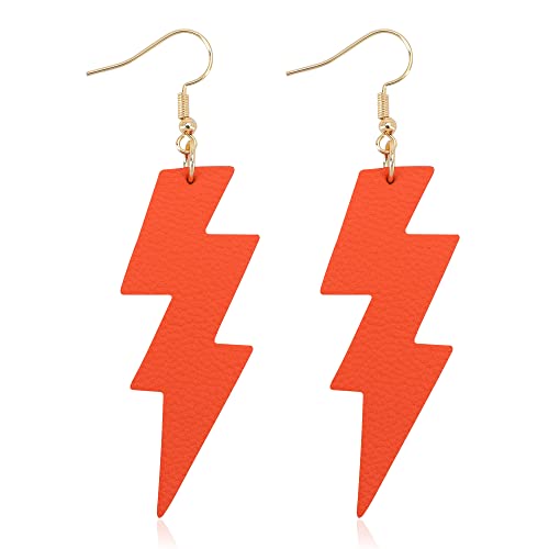 KINIVA Leather Dangle Earrings for Women Trendy, Lightweight Leaf Circle Lightning Earrings Drop, Jewelry Gifts for Women - color: 155 Orange