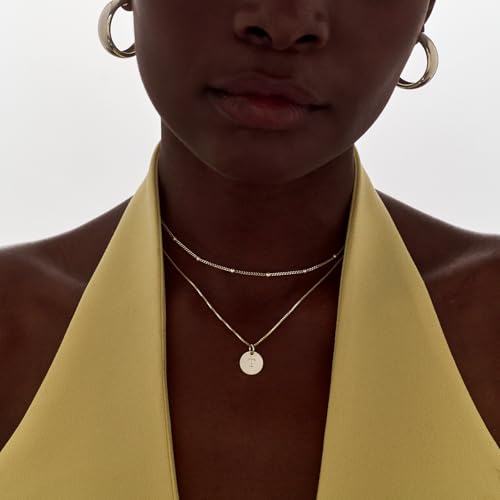 OAK & LUNA - Sterling Silver A-Z Initial Disc Necklace - Letter Pendant on Box Chain, Elegant & Gift‑Ready - style: Letter T