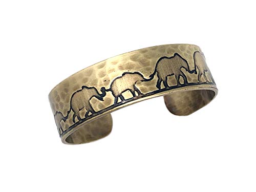 Jewelry Engraved Metal Collection Hammered Cuff Bracelet - Elephants