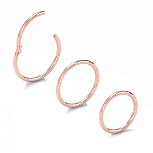 4G/6G/8G/10G/12G/14G/16G/18G/20G Hypoallergenic Nose Hoop Rings Steel Hinged Clicker Segment Gold/Rose Gold/Black/Pink Color - style: 3pc: 20g×7/8/9mm Rose Gold