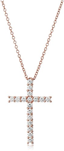 Amazon Essentials Platinum or Gold Plated Sterling Silver Cross Pendant Necklace with Infinite Elements Zirconia, 18" - color: Rose Gold, size: 2 carat