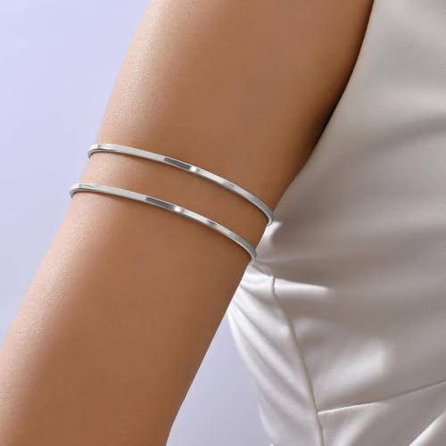 Todenb Upper Arm Cuff for Women Minimalist Adjustable Arm Band Gold Silver Arm Cuff Multi-Layer Arm Bracelet Upper Arm Jewelry - color: Silver Parallel
