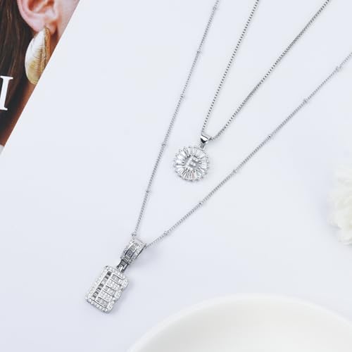 14K Gold Plated Alphabet Necklace Cubic Zirconia Letter Pendant, Personalized Name Jewelry Gift for Women, Customizable A-Z, Birthday/Mothers Day Gifts for Womens - color: White Gold, style: Style-E