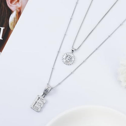 14K Gold Plated Alphabet Necklace Cubic Zirconia Letter Pendant, Personalized Name Jewelry Gift for Women, Customizable A-Z, Birthday/Mothers Day Gifts for Womens - color: White Gold, style: Style-E