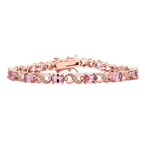 Bling Jewelry Birthstone Colors CZ Oval Infinity Tennis Bracelet Rose Gold Silver Plated - color: Rose
