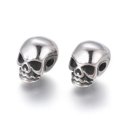 Elecrelive 10Pcs Skull Large Hole Beads Skeleton Skull Head Stainless Steel Beads Halloween Bracelet Charms for Gothic Bracelets Earrings Jewelry Making - color: Antique Silver, 11mm