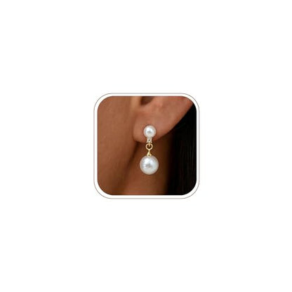 Pearl Earrings for Women Trendy, 14k Gold Plated Freshwater CZ Leaf Pearl Dangle Drop Gold Earrings Lightweight Hypoallergenic Stud Earring Bridesmaid Wedding Gold Jewelry for Women Gifts - style: two pearl earrings