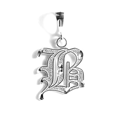 Personalized Gothic Old English Sterling Silver Initial A-Z Pendant. - style: B